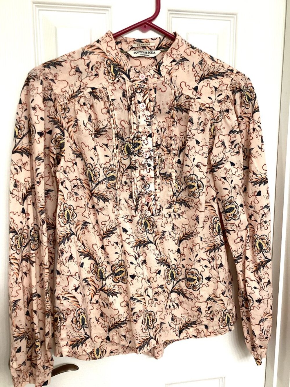 Scotch and Soda Pink Floral Blouse, Boho Unique Feminine Half Button Top Small